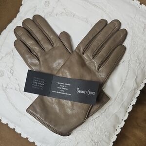 Vintage 100% Cashmere Lined Leather Gloves Light Brown Classy